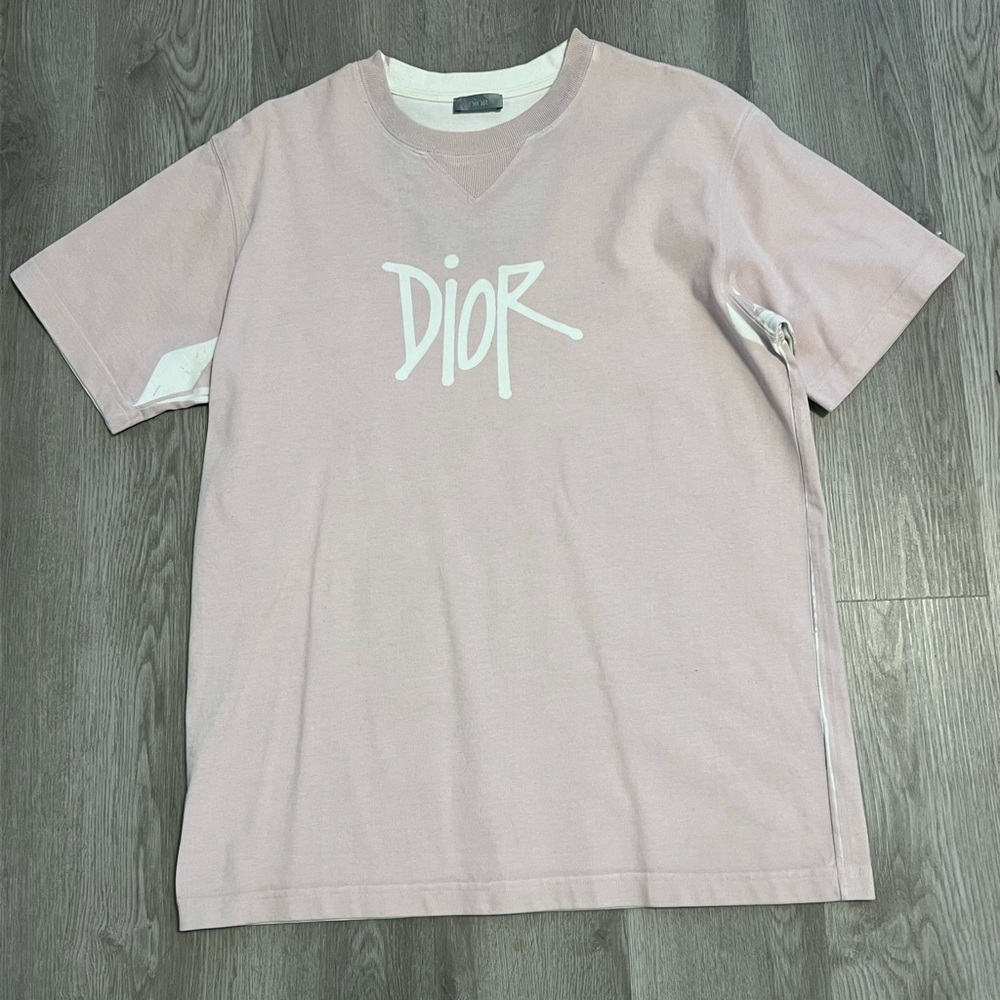 Dior Pink Short Sleeve Tee with Graffiti Design